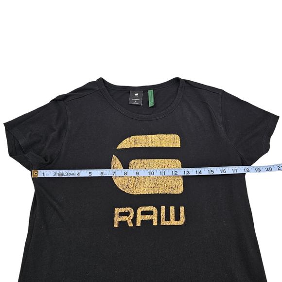 G Star Raw Shirt Womens Size Small Black Gold Short Sleeve Graphic Logo Tshirt - Picture 8 of 11